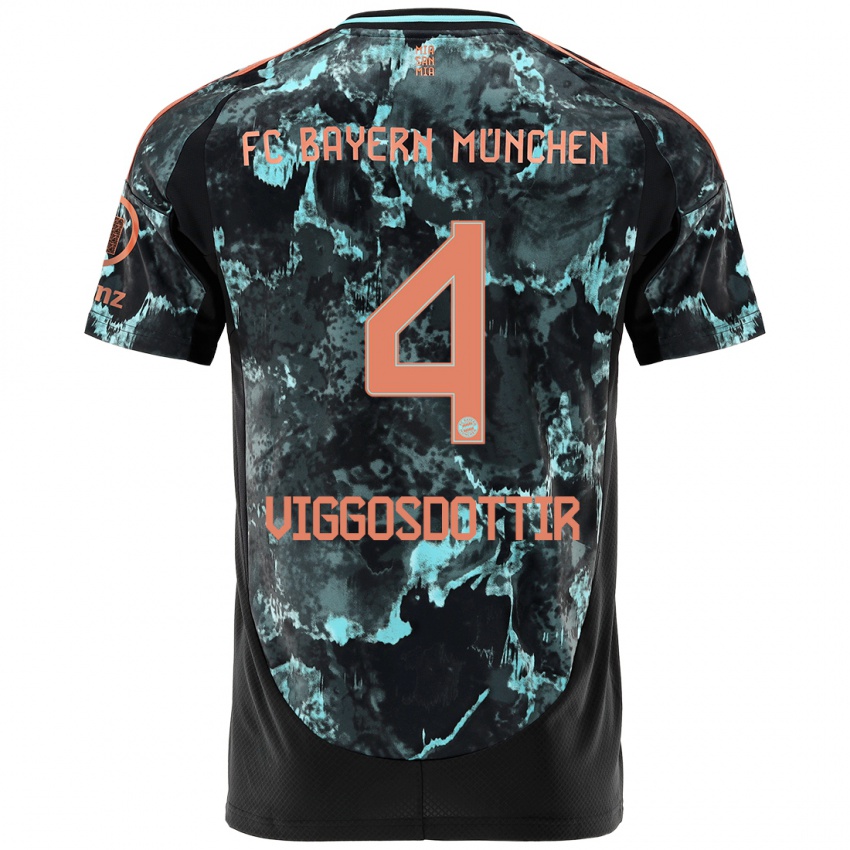 Kinder Glódís Perla Viggósdóttir #4 Schwarz Auswärtstrikot Trikot 2024/25 T-Shirt