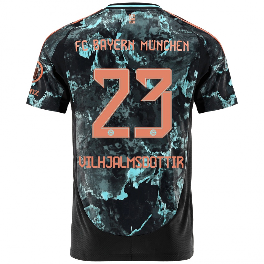 Kinder Karolina Lea Vilhjalmsdottir #23 Schwarz Auswärtstrikot Trikot 2024/25 T-Shirt