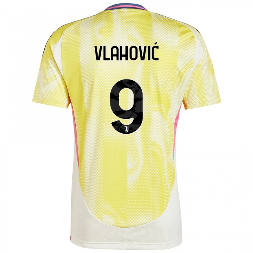 Kinder Dusan Vlahovic #9 Solargelb Auswärtstrikot Trikot 2024/25 T-Shirt