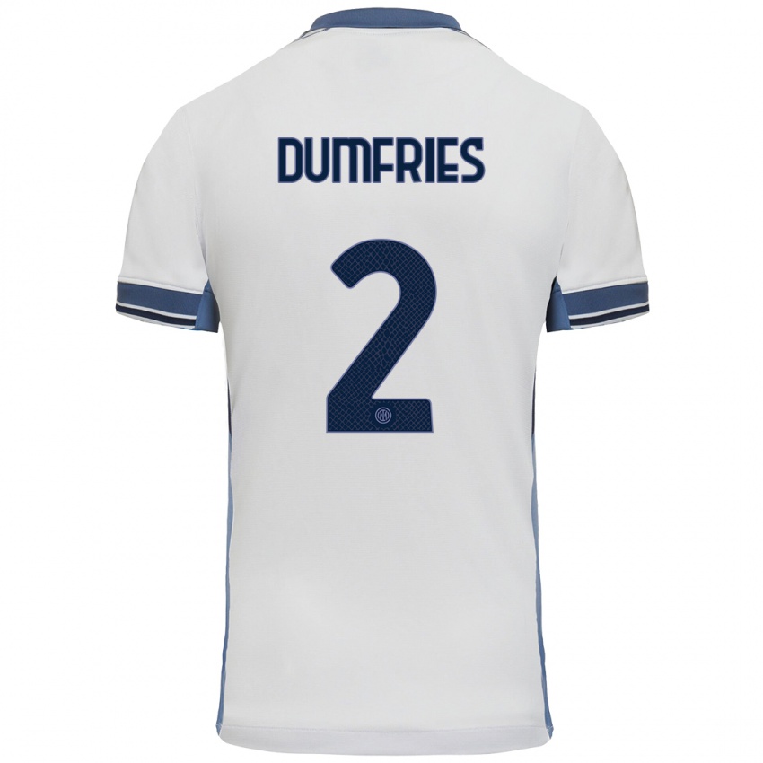 Kinder Denzel Dumfries #2 Weißgrau Auswärtstrikot Trikot 2024/25 T-Shirt