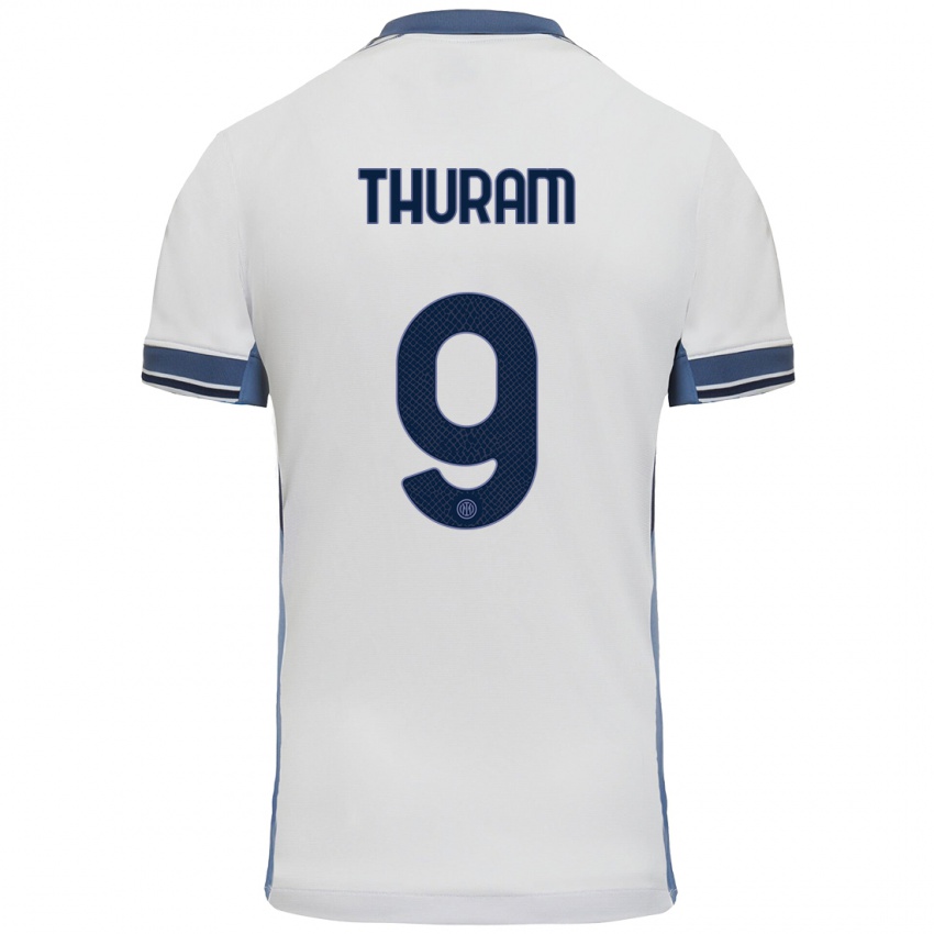 Kinder Marcus Thuram #9 Weißgrau Auswärtstrikot Trikot 2024/25 T-Shirt