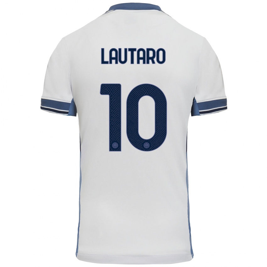 Kinder Lautaro Martinez #10 Weißgrau Auswärtstrikot Trikot 2024/25 T-Shirt