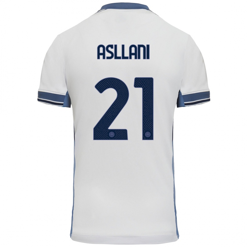 Kinder Kristjan Asllani #21 Weißgrau Auswärtstrikot Trikot 2024/25 T-Shirt