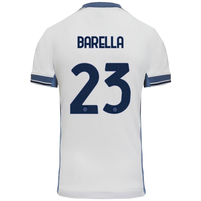 Kinder Nicolo Barella #23 Weißgrau Auswärtstrikot Trikot 2024/25 T-Shirt