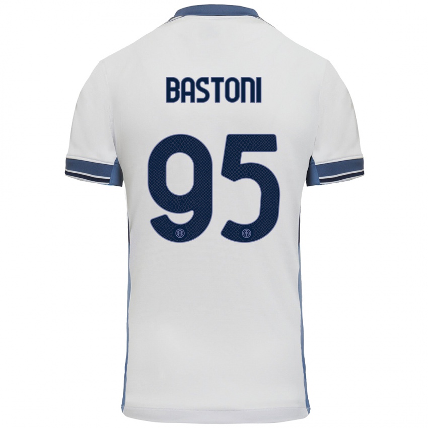 Kinder Alessandro Bastoni #95 Weißgrau Auswärtstrikot Trikot 2024/25 T-Shirt