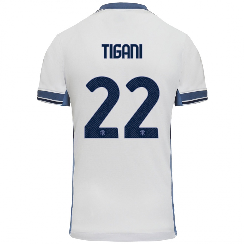 Kinder Edoardo Tigani #22 Weißgrau Auswärtstrikot Trikot 2024/25 T-Shirt