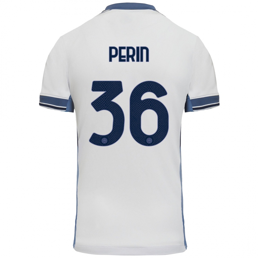 Kinder Nicolo Perin #36 Weißgrau Auswärtstrikot Trikot 2024/25 T-Shirt