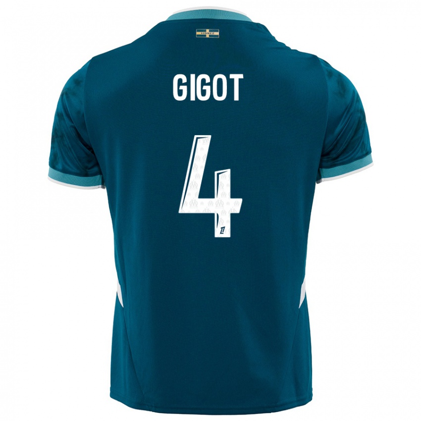 Kinder Samuel Gigot #4 Türkisblau Auswärtstrikot Trikot 2024/25 T-Shirt