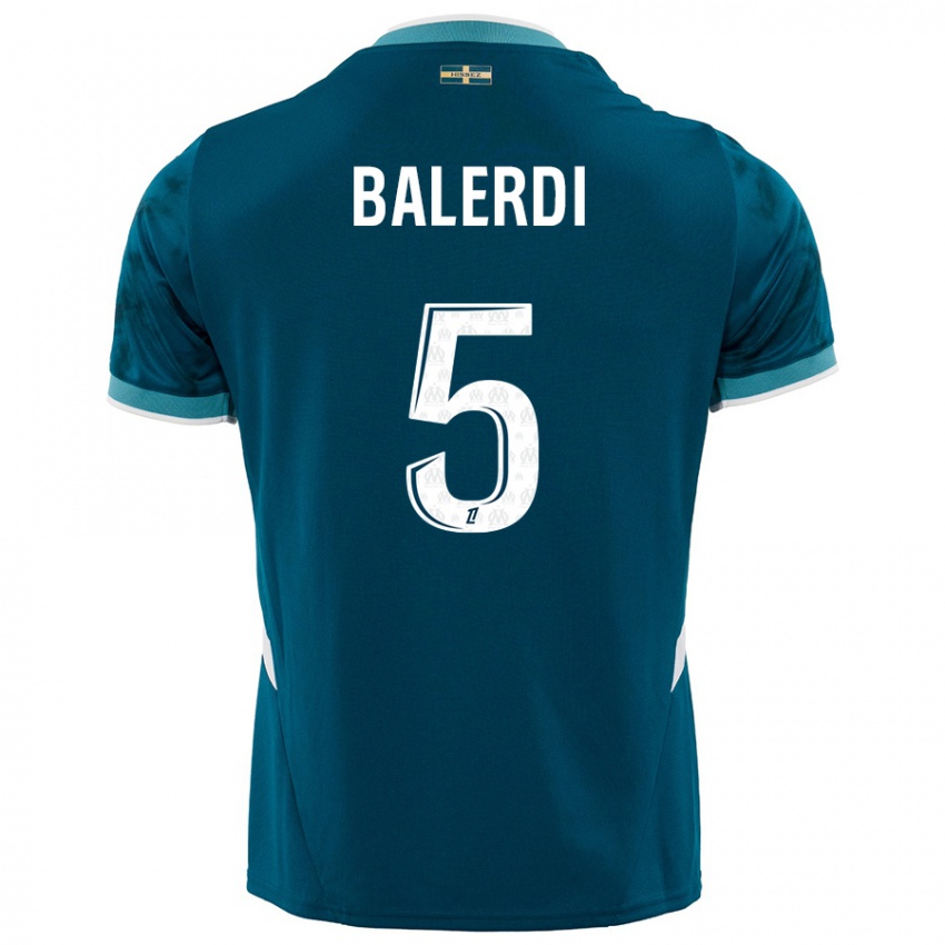 Kinder Leonardo Balerdi #5 Türkisblau Auswärtstrikot Trikot 2024/25 T-Shirt