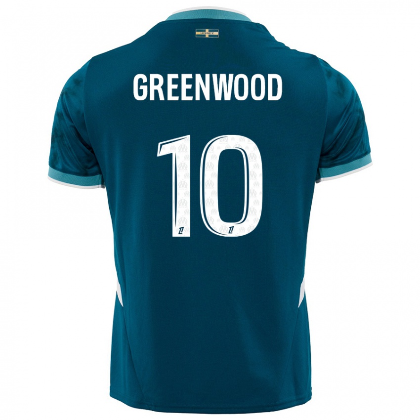 Kinder Mason Greenwood #10 Türkisblau Auswärtstrikot Trikot 2024/25 T-Shirt