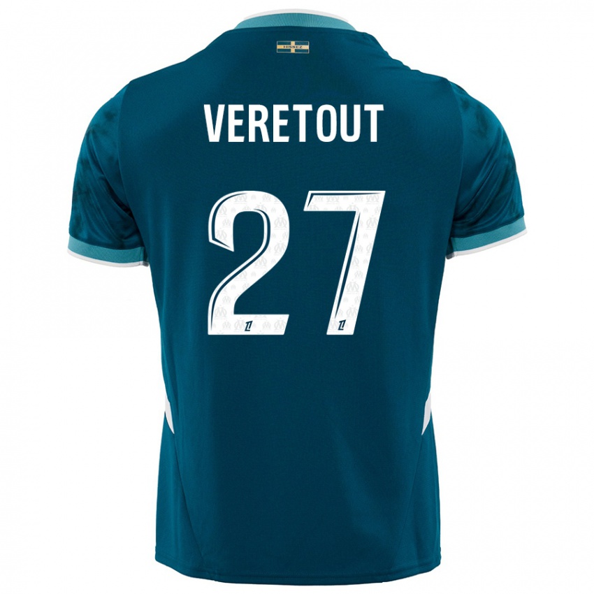 Kinder Jordan Veretout #27 Türkisblau Auswärtstrikot Trikot 2024/25 T-Shirt