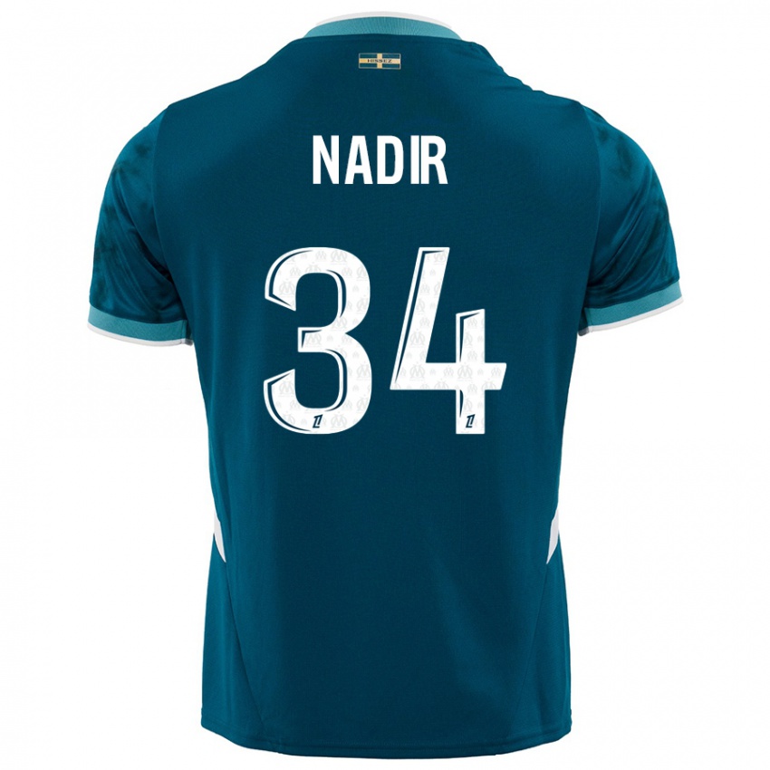 Kinder Bilal Nadir #34 Türkisblau Auswärtstrikot Trikot 2024/25 T-Shirt