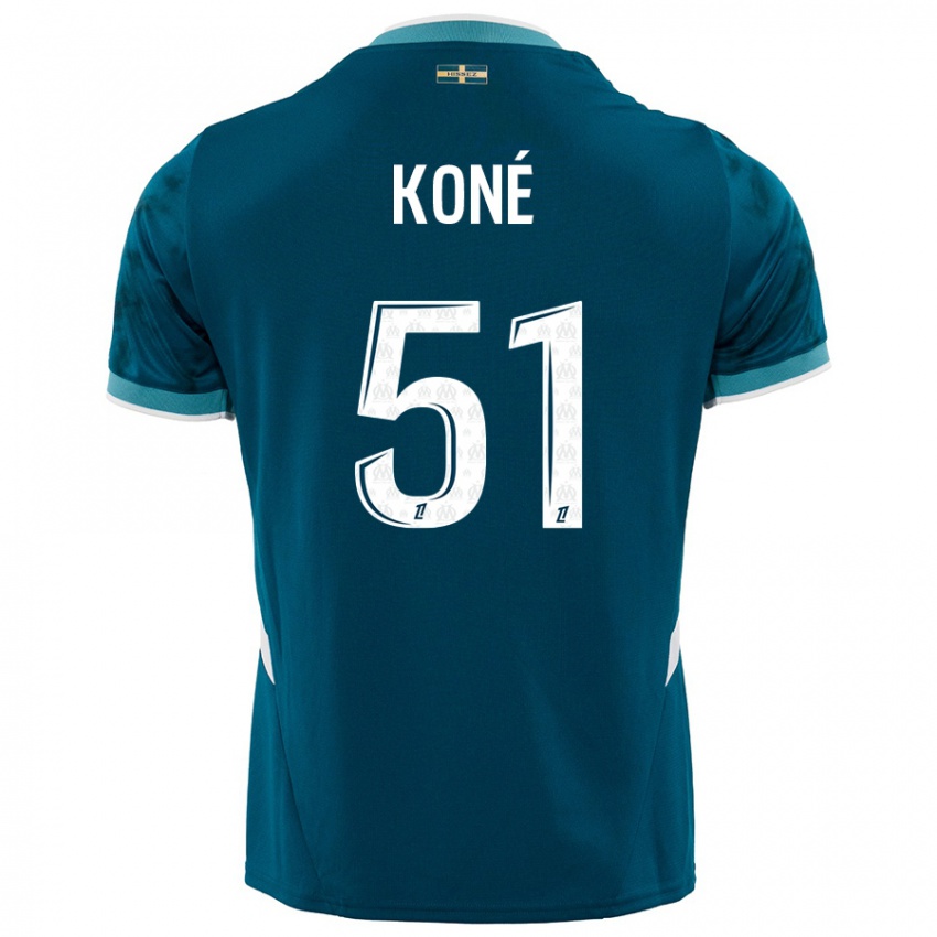 Kinder Ismaël Koné #51 Türkisblau Auswärtstrikot Trikot 2024/25 T-Shirt