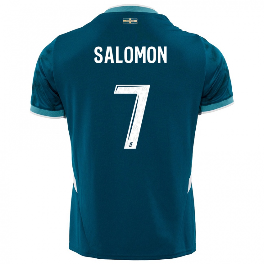 Kinder Maëva Salomon #7 Türkisblau Auswärtstrikot Trikot 2024/25 T-Shirt