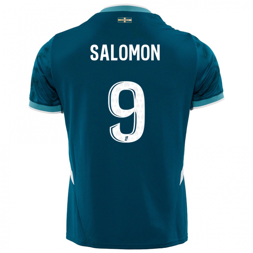 Kinder Maeva Salomon #9 Türkisblau Auswärtstrikot Trikot 2024/25 T-Shirt