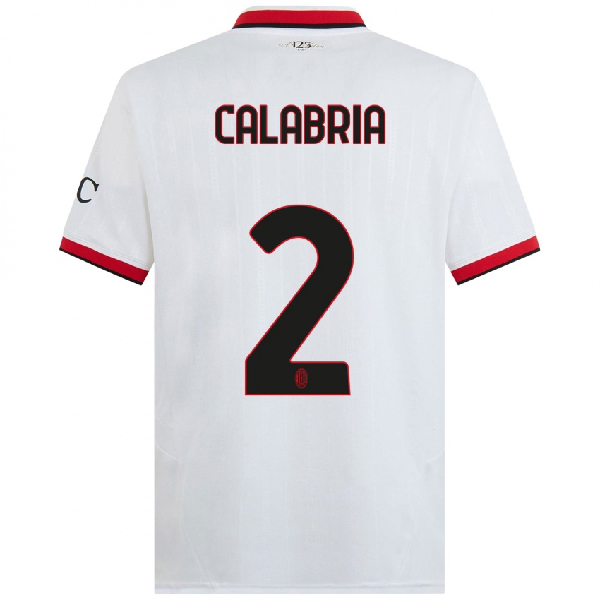 Kinder Davide Calabria #2 Weiß Schwarz Rot Auswärtstrikot Trikot 2024/25 T-Shirt