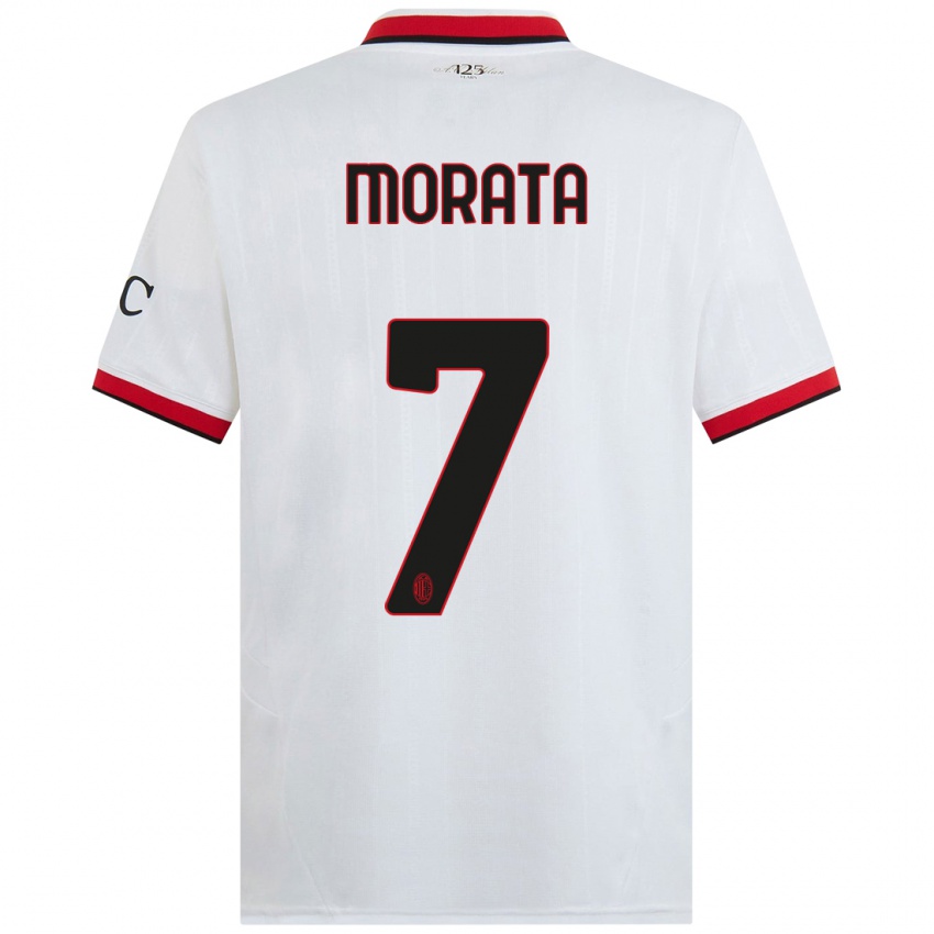 Kinder Alvaro Morata #7 Weiß Schwarz Rot Auswärtstrikot Trikot 2024/25 T-Shirt