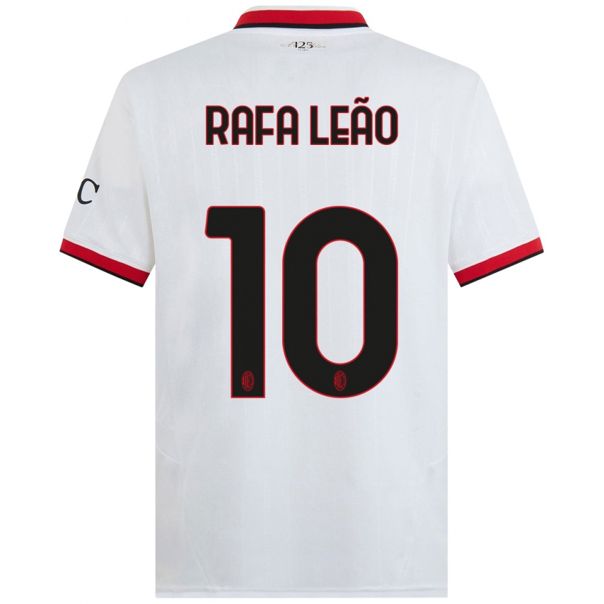 Kinder Rafael Leao #10 Weiß Schwarz Rot Auswärtstrikot Trikot 2024/25 T-Shirt