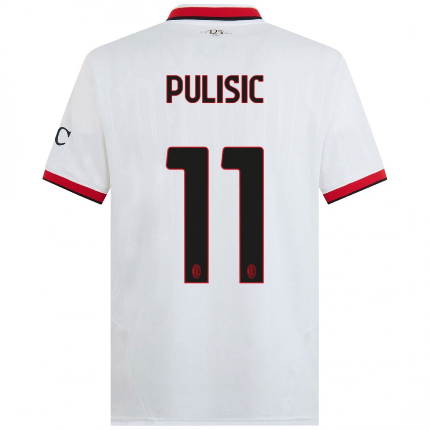 Kinder Christian Pulisic #11 Weiß Schwarz Rot Auswärtstrikot Trikot 2024/25 T-Shirt