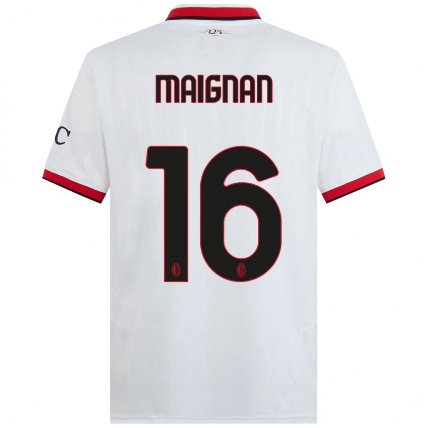 Kinder Mike Maignan #16 Weiß Schwarz Rot Auswärtstrikot Trikot 2024/25 T-Shirt