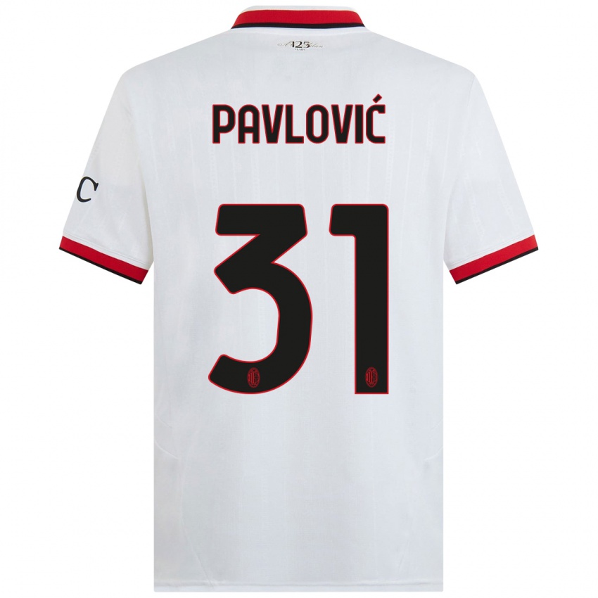 Kinder Strahinja Pavlović #31 Weiß Schwarz Rot Auswärtstrikot Trikot 2024/25 T-Shirt