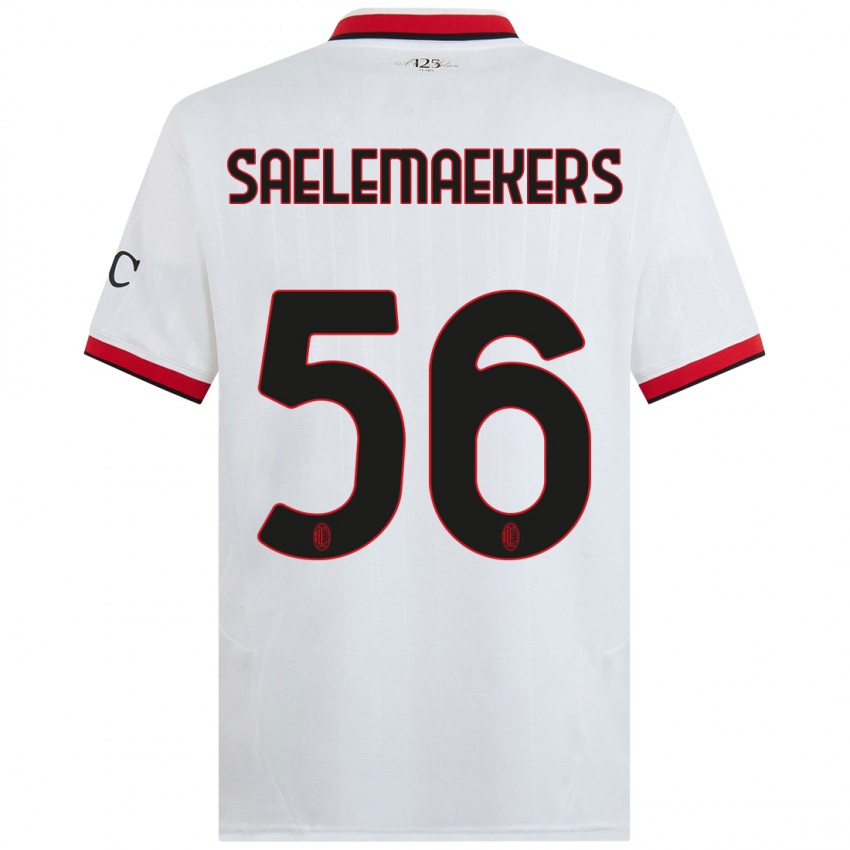 Kinder Alexis Saelemaekers #56 Weiß Schwarz Rot Auswärtstrikot Trikot 2024/25 T-Shirt