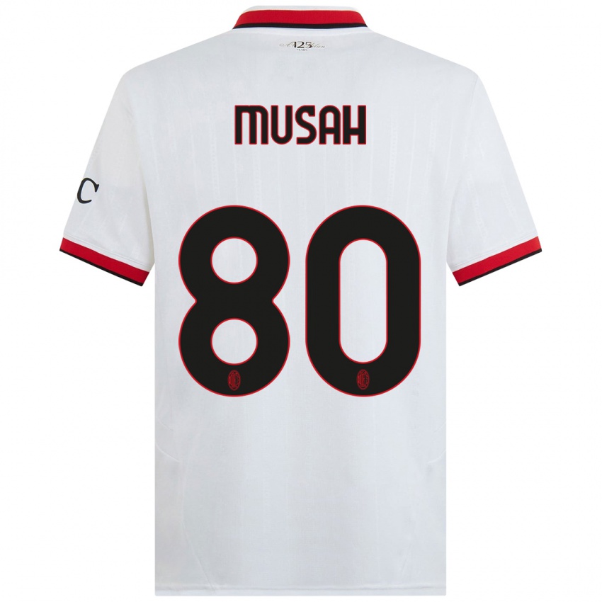 Kinder Yunus Musah #80 Weiß Schwarz Rot Auswärtstrikot Trikot 2024/25 T-Shirt