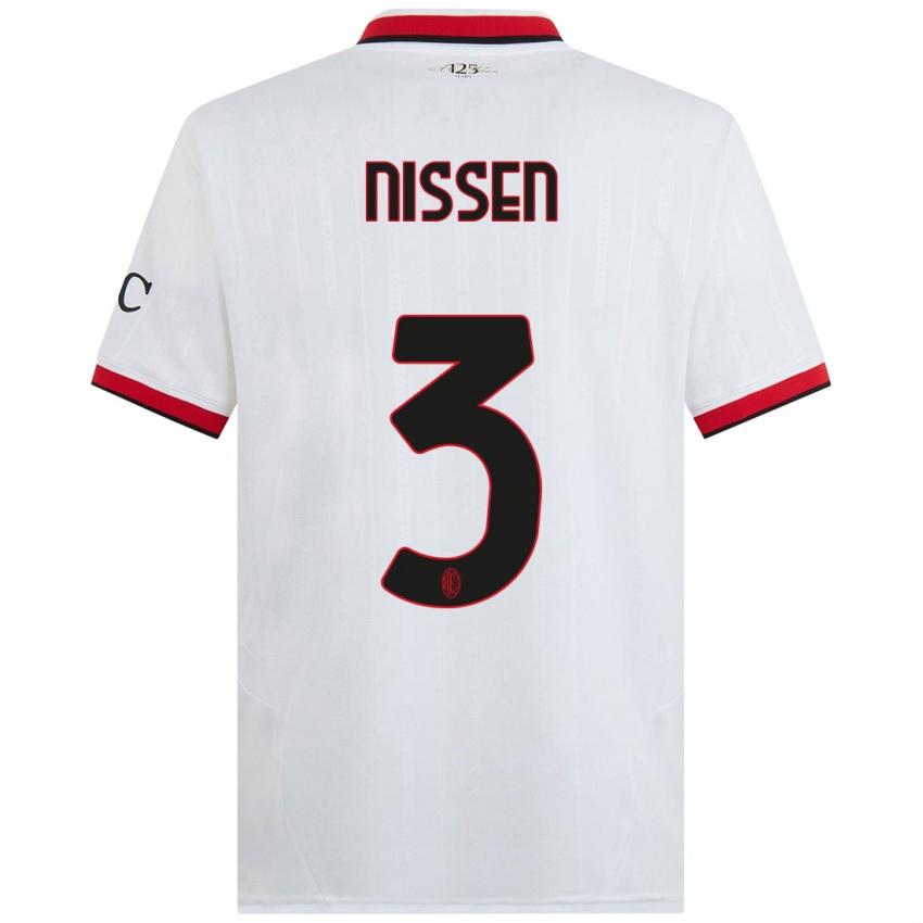 Kinder Fredrik Nissen #3 Weiß Schwarz Rot Auswärtstrikot Trikot 2024/25 T-Shirt