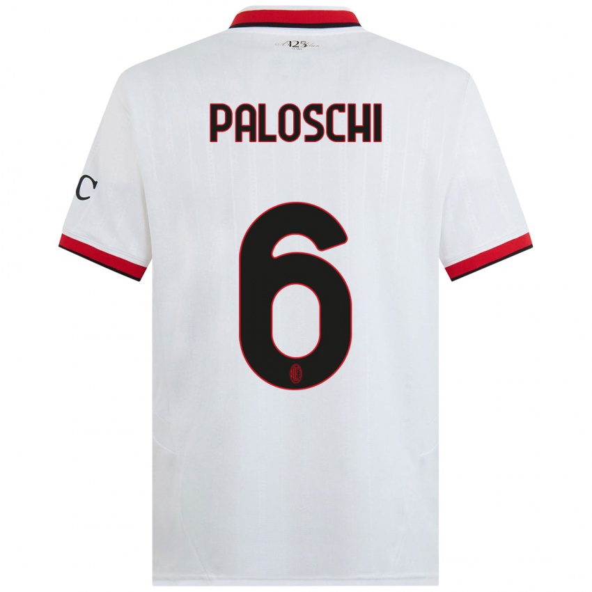 Kinder Dorian Paloschi #6 Weiß Schwarz Rot Auswärtstrikot Trikot 2024/25 T-Shirt