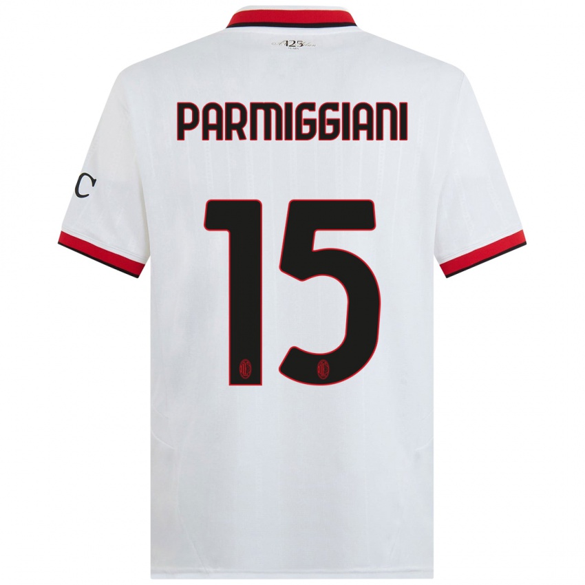 Kinder Pietro Parmiggiani #15 Weiß Schwarz Rot Auswärtstrikot Trikot 2024/25 T-Shirt