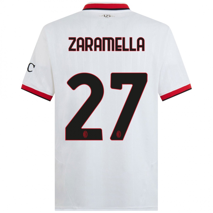 Kinder Mattia Zaramella #27 Weiß Schwarz Rot Auswärtstrikot Trikot 2024/25 T-Shirt