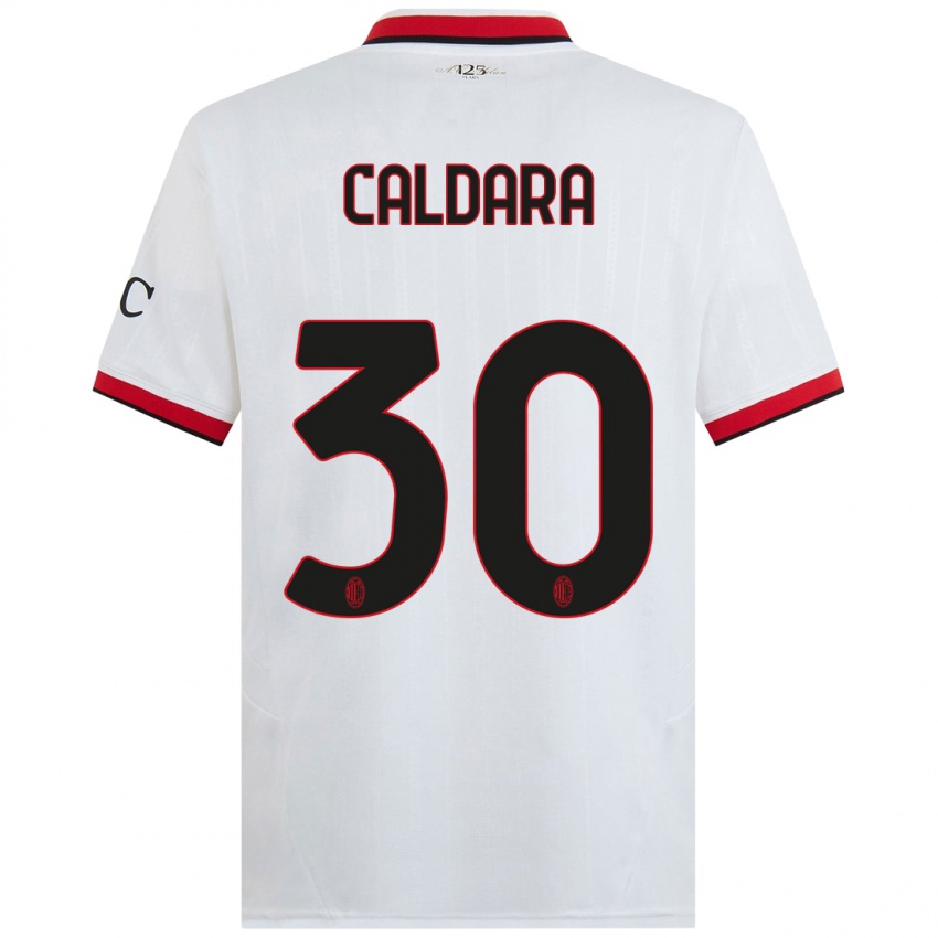 Kinder Mattia Caldara #30 Weiß Schwarz Rot Auswärtstrikot Trikot 2024/25 T-Shirt