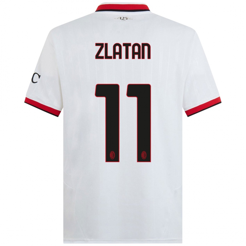 Kinder Zlatan Ibrahimovic #11 Weiß Schwarz Rot Auswärtstrikot Trikot 2024/25 T-Shirt