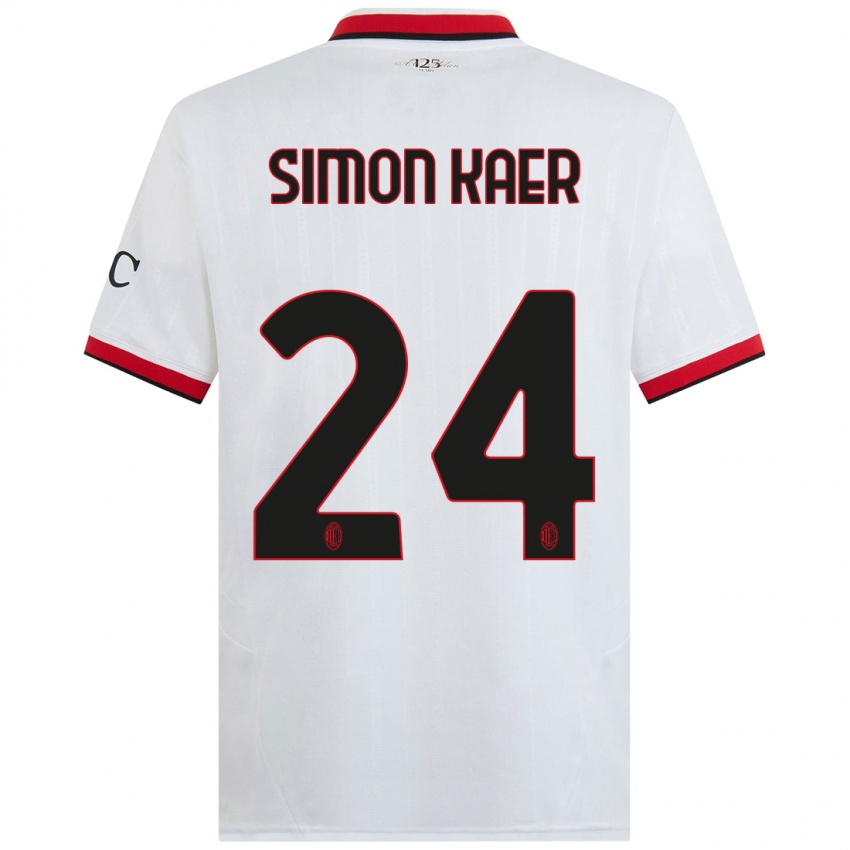 Kinder Simon Kaer #24 Weiß Schwarz Rot Auswärtstrikot Trikot 2024/25 T-Shirt