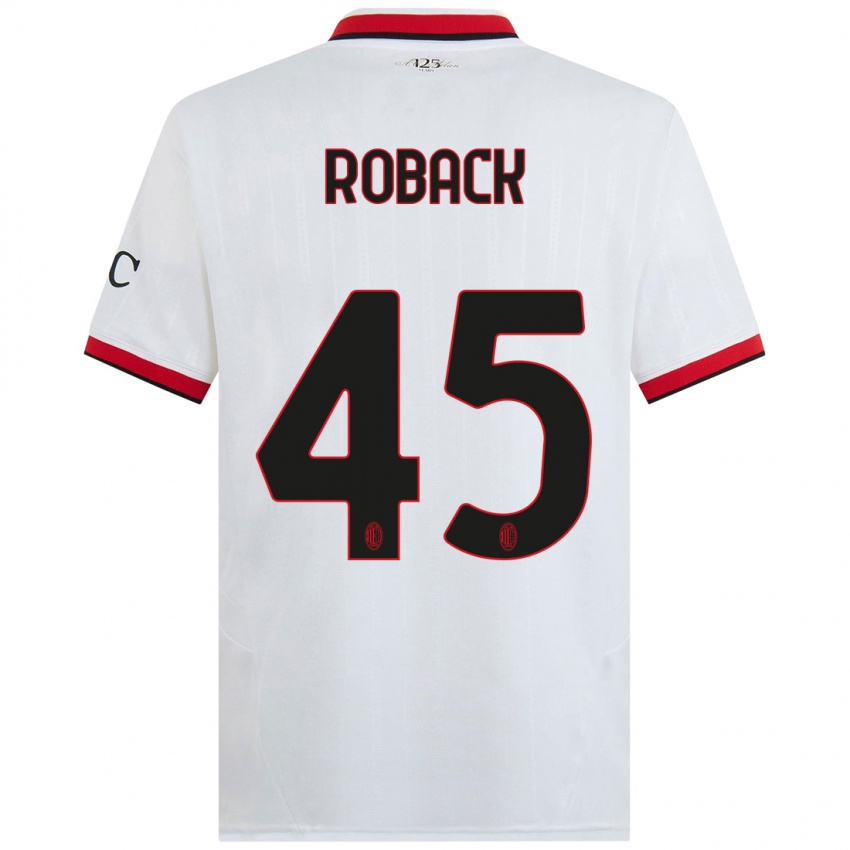 Kinder Emil Roback #45 Weiß Schwarz Rot Auswärtstrikot Trikot 2024/25 T-Shirt