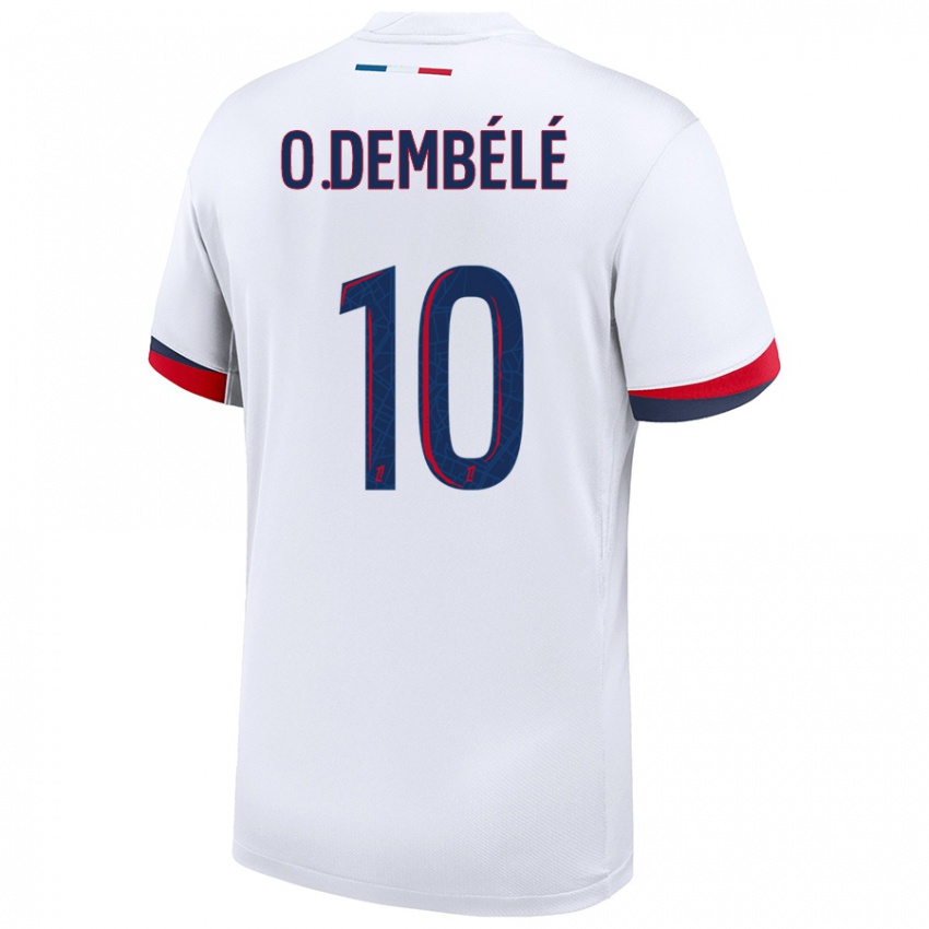 Kinder Ousmane Dembele #10 Weiß Blau Rot Auswärtstrikot Trikot 2024/25 T-Shirt