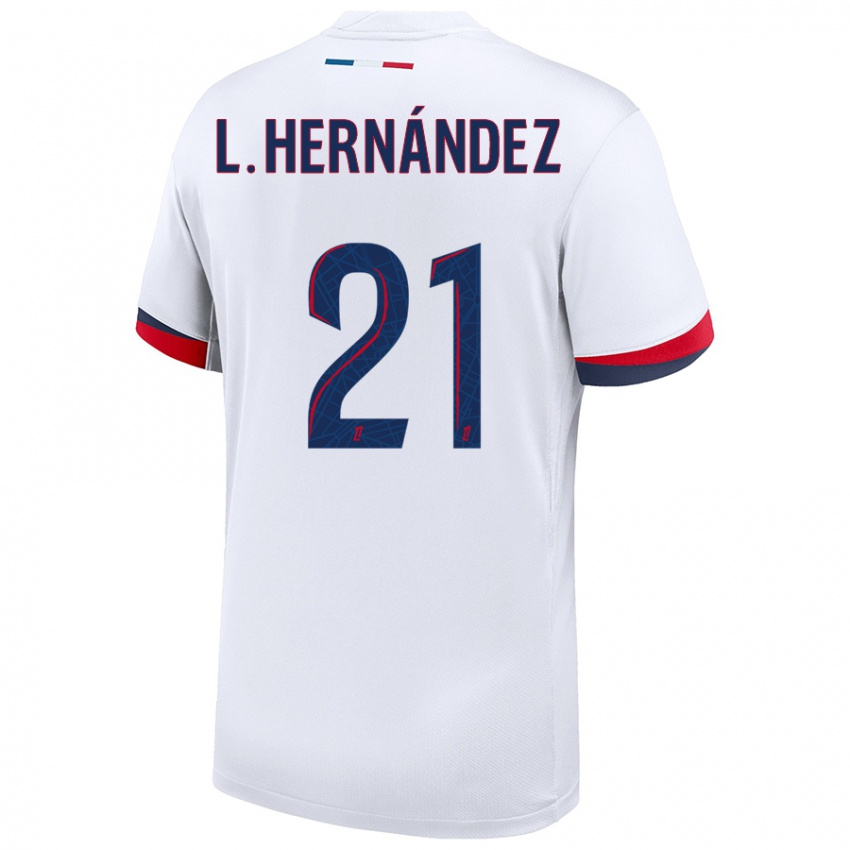 Kinder Lucas Hernandez #21 Weiß Blau Rot Auswärtstrikot Trikot 2024/25 T-Shirt