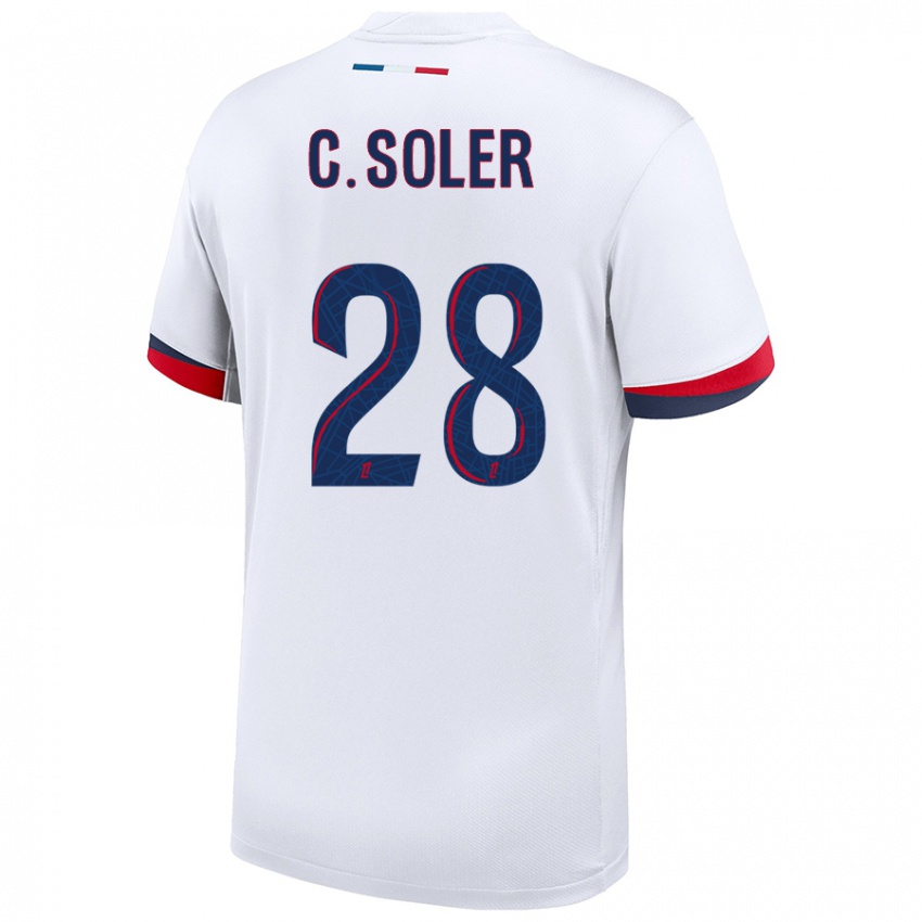 Kinder Carlos Soler #28 Weiß Blau Rot Auswärtstrikot Trikot 2024/25 T-Shirt