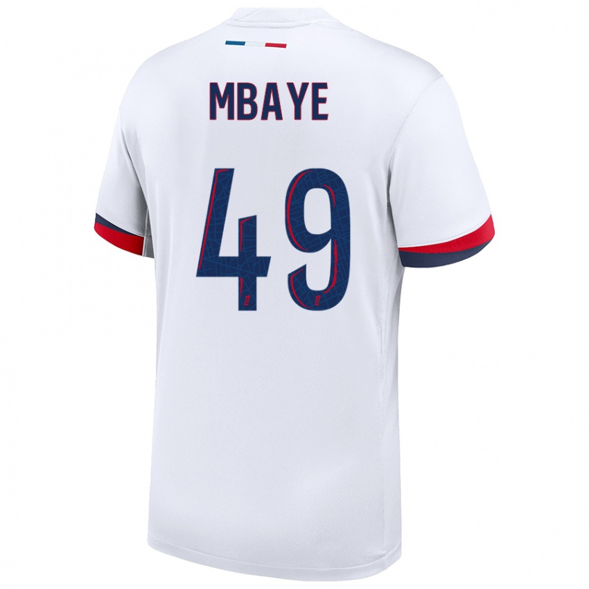 Kinder Ibrahim Mbaye #49 Weiß Blau Rot Auswärtstrikot Trikot 2024/25 T-Shirt