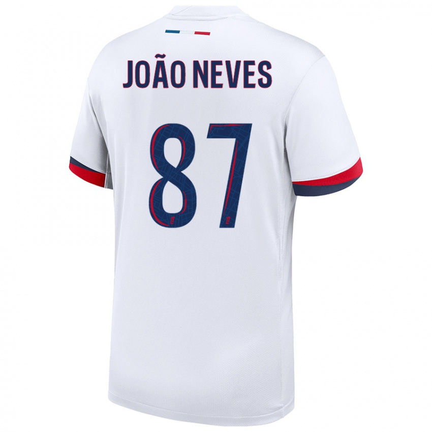 Kinder João Neves #87 Weiß Blau Rot Auswärtstrikot Trikot 2024/25 T-Shirt