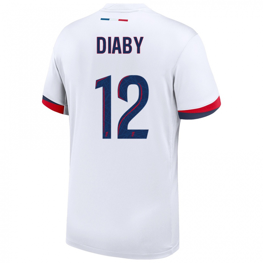 Kinder Ibrahima Diaby #12 Weiß Blau Rot Auswärtstrikot Trikot 2024/25 T-Shirt