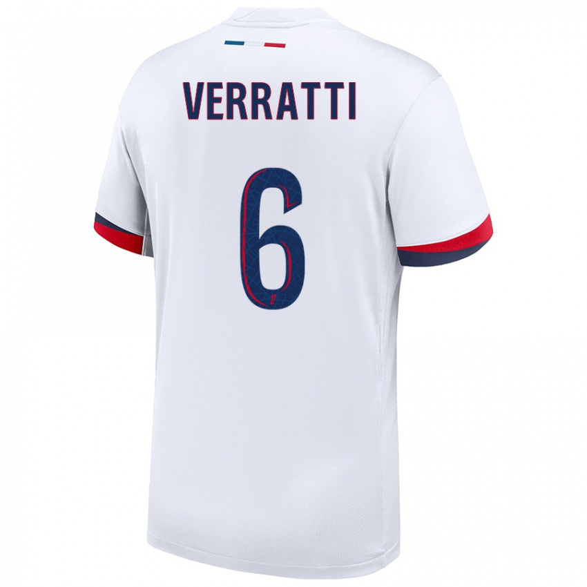 Kinder Marco Verratti #6 Weiß Blau Rot Auswärtstrikot Trikot 2024/25 T-Shirt