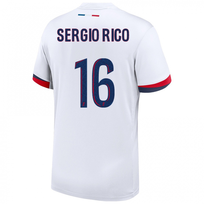 Kinder Sergio Rico #16 Weiß Blau Rot Auswärtstrikot Trikot 2024/25 T-Shirt