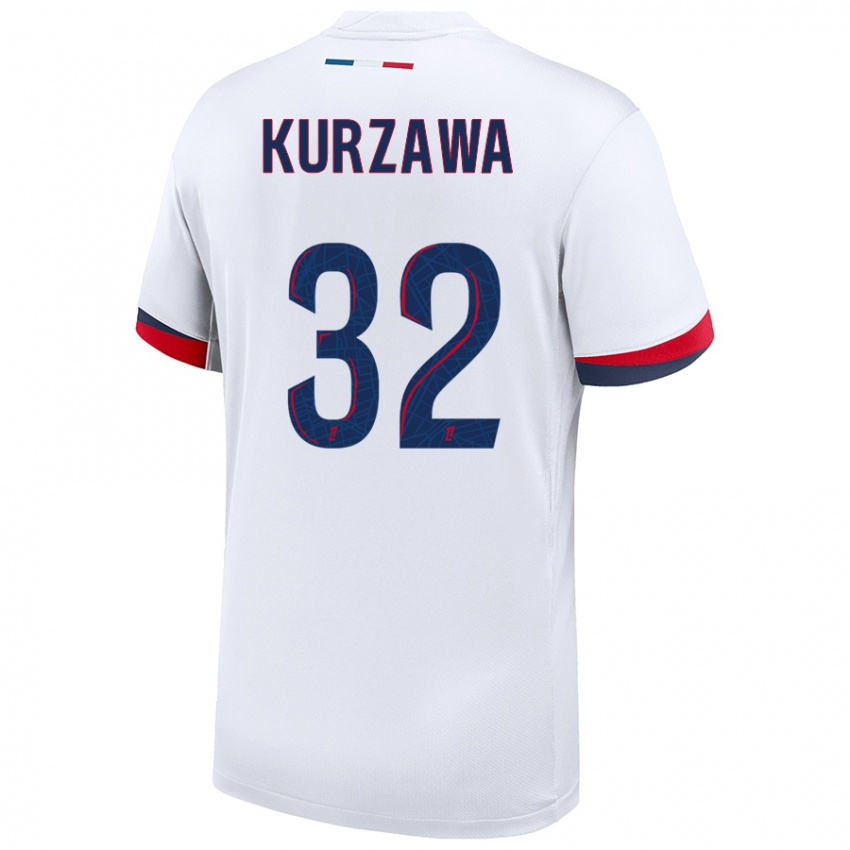 Kinder Layvin Kurzawa #32 Weiß Blau Rot Auswärtstrikot Trikot 2024/25 T-Shirt