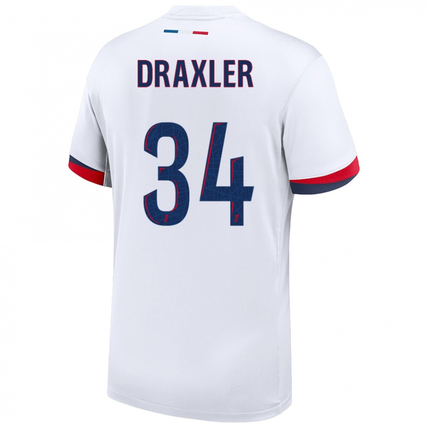 Kinder Julian Draxler #34 Weiß Blau Rot Auswärtstrikot Trikot 2024/25 T-Shirt