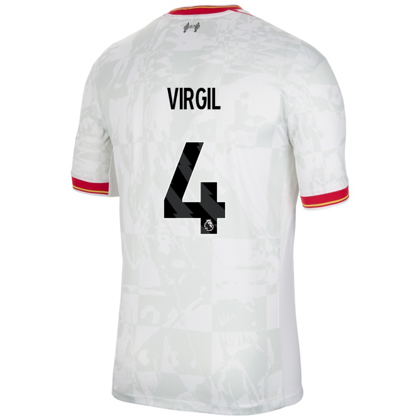 Kinder Virgil Van Dijk #4 Weiß Rot Schwarz Ausweichtrikot Trikot 2024/25 T-Shirt