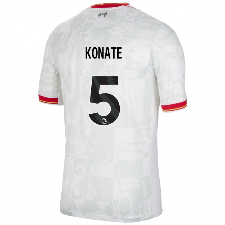 Kinder Ibrahima Konate #5 Weiß Rot Schwarz Ausweichtrikot Trikot 2024/25 T-Shirt