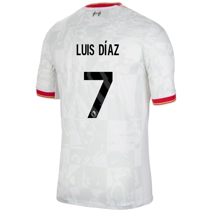 Kinder Luis Diaz #7 Weiß Rot Schwarz Ausweichtrikot Trikot 2024/25 T-Shirt