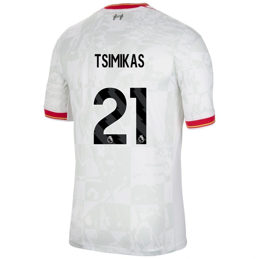 Kinder Konstantinos Tsimikas #21 Weiß Rot Schwarz Ausweichtrikot Trikot 2024/25 T-Shirt