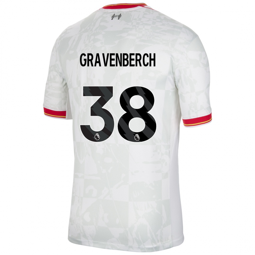 Kinder Ryan Gravenberch #38 Weiß Rot Schwarz Ausweichtrikot Trikot 2024/25 T-Shirt